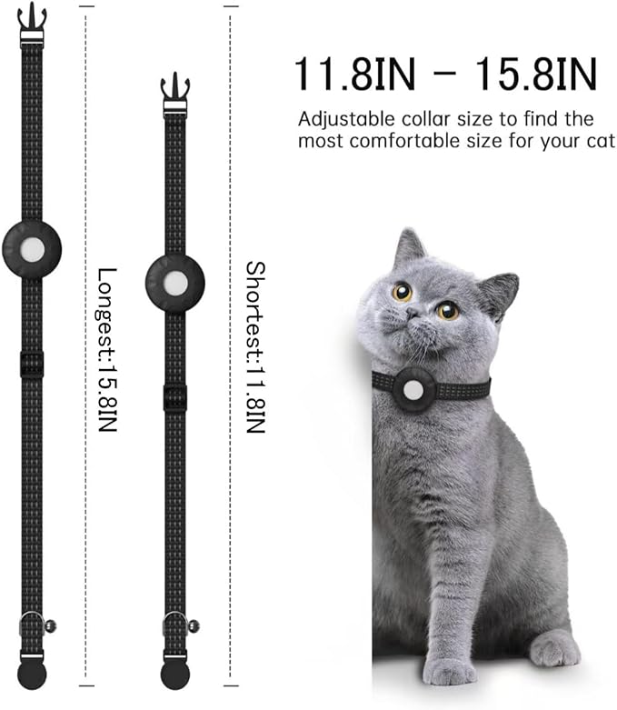 Cat Tracker Collar,No Monthly Fee Tracking Pet Collar with Finder Tag,Compatible with Apple Find My(iOS Only),Breakaway Tractive Design with Reflective Pattern & Bell