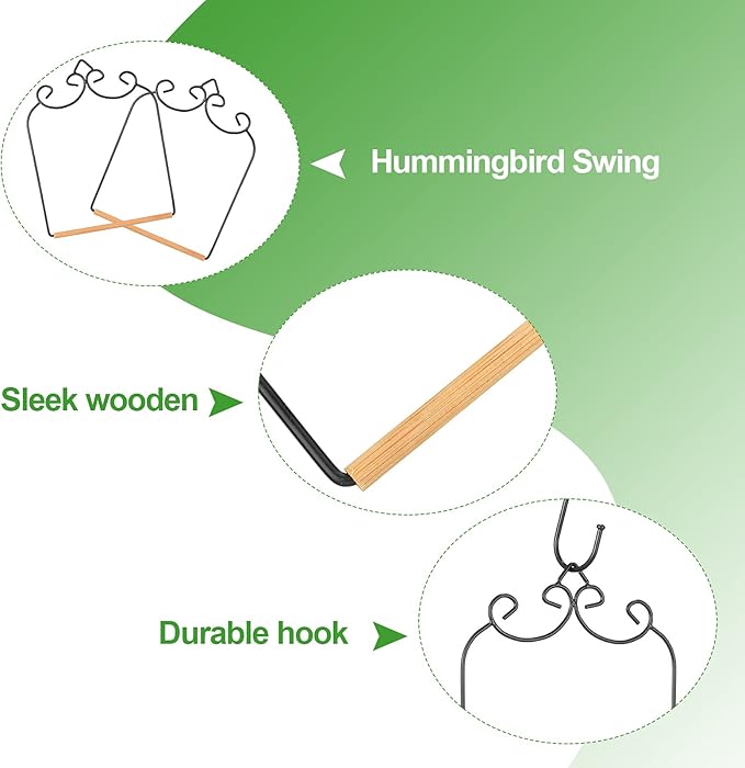 2 Pack Hummingbird Swings and Perches Metal Frames with Wooden Dowel, Bird Swings Outdoor Perches with Iron S Hooks for Hanging Indoor Outdoor Trunk Lawn Patio Garden