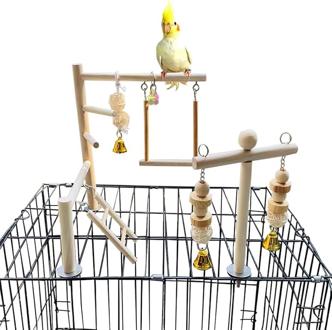 PINVNBY Bird Playground Parrot Play Gym Parakeet Cage Play Stand Wooden Perches Playpen Ladders Conure Chewing Climbing Swing Toy Birdcage Accessories for Small Cockatoo Cockatiel Lovebirds Budgie