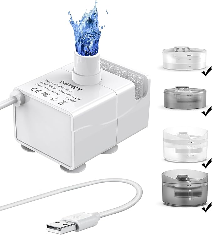NPET DF10 Dog Water Fountain, 170oz/1.3Gallon/5L Large Automatic Pet Water Dispenser Cat Water Fountain with Cleaning Kit, Replacement Filter for Cat, Dogs, Multiple Pets (Replacement Pump)