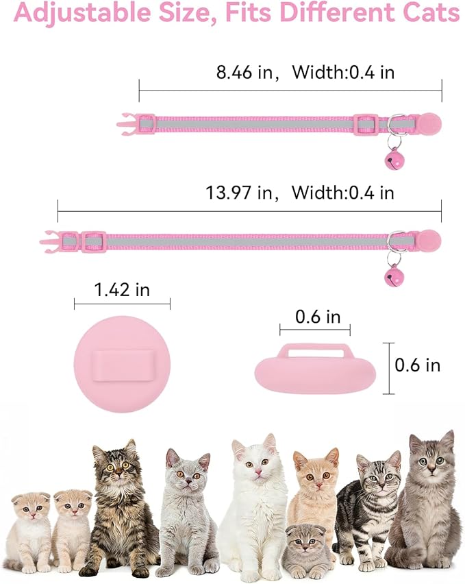 Joytale AirTag Cat Collar 2 Pack with Breakaway Safety Buckle, Reflective Cats Collar with AirTag Holder, Adjustable 7.5-12.5 Inch, Anti-Fraying Lightweight for Girl Boy Kitten, Pink