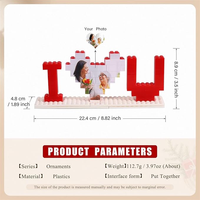 NAZENTI Personalised I Love You Building Bricks with Photo Gifts for Him, Custom Valentines Day Gifts Building Blocks, Blocks Puzzles Couple Gift for Lovers Boyfriend, Heart-Shaped Puzzle