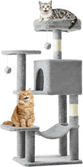 DUMOS Small 44 Inch Cat Tree Tower, Cat Climbing Tower with Natural Sisal Scratching Posts, Hammock, Pet Condo for Indoor Cats and Kittens Play, Light Grey