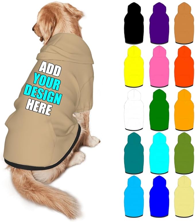 Custom Dog Hoodie Personalized Photo Text Logo Name Dog Clothes, Soft & Warm for Puppy Sweatshirt Hooded for Small Medium Large Dogs Girl/Boy Cats/Kitten, Tan, L