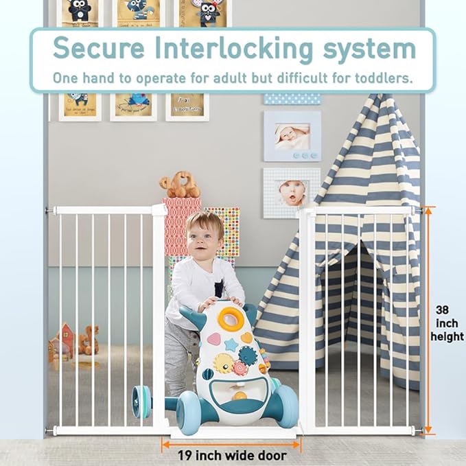 Fairy Baby 38" Extra Tall Baby Gate, 48.9"-54.3" Extra Wide Large Pet Gate, Metal Auto Close Child Gate Indoor, Pressure Mounted Dog Gate Safety Barrier Fence for Stairs Doorways No Climb, White