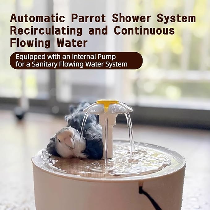 MANON ROSA Bird Bath for Parakeets - Small Bird Shower & Bathing Fountain with Filtered Circulating Water Pool Sink for Parrots Lovebirds Conures Finches Cockatiels - Easy-Clean Pet Accessorie (White)