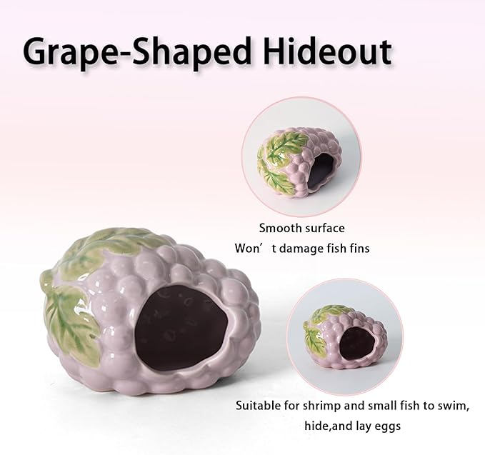 Aquarium Decor Cave Betta Fish Aquarium Accessories Ornaments Hiding Cave Grape House Hideout for Shrimp Cichlid Hermit Crab, Octopus Hiding Breeding for Tank (Purple)
