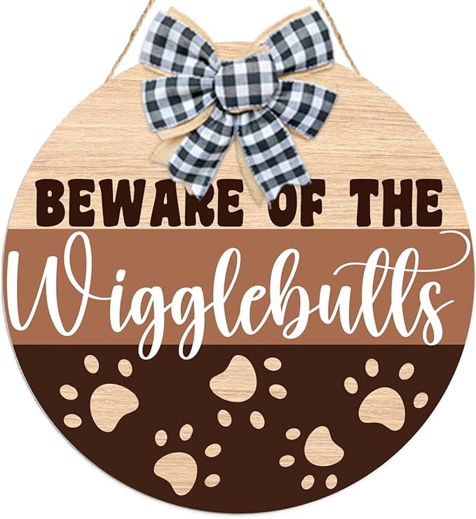 Beware of The Wigglebutts Front Door Sign,Beware of the Wiggle Butts Sign,Farmhouse Dog Wall Decor Hanging Wooden Sign for Pet Shop Decor
