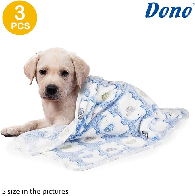 Dono 1 Pack 3 Dog Blankets, Soft Fluffy Fleece Pet Blanket Warm Sleep Mat Paw Print Design Puppy Kitten Throw Blankets Doggy Blanket for Dogs