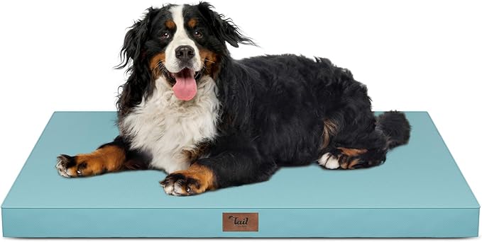 Outdoor Extra Large Dog Crate Bed, XXL Waterproof Dog Bed for Giant Breeds Dogs, 47x29 Inch Orthopedic Egg Crate Foam Pet Mat with Removable Cooling Cover, Light Blue