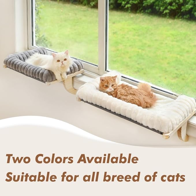 Cloud-Soft Cat Window Sill Perch with Zipper Designed Cushioned Bed, Supportive Cat Window Seat with Premium Solid Wood & Sturdy Metal Frame, Pet Hammock Bed for Large Cats (Medium, Gray)