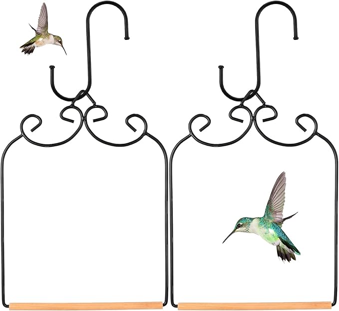 2 Pack Hummingbird Swings and Perches Metal Frames with Wooden Dowel, Bird Swings Outdoor Perches with Iron S Hooks for Hanging Indoor Outdoor Trunk Lawn Patio Garden