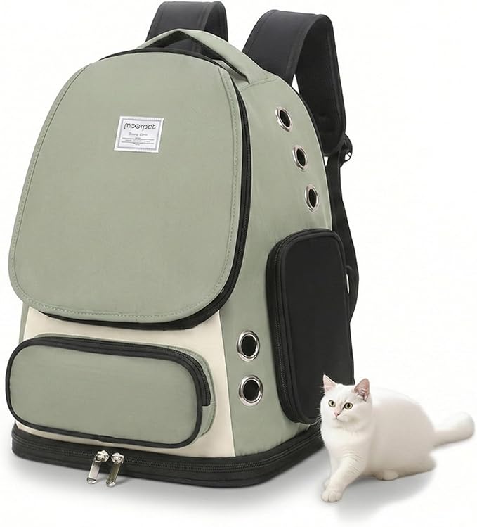 Cat Backpack Carrier, TSA Airline Approved Pet Travel Bag for Small Medium Dogs, Ventilated Hiking Camping Backpack for Cats, Kitten and Puppy up to 18 lbs, Green Mesh