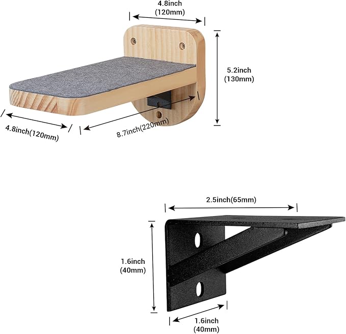 ESPETS Set of 3 Natural Wood Cat Wall Steps Floating Ladder Stairs- Wall Mounted Wooden Cat Shelves and Perches - Holds up 30lbs