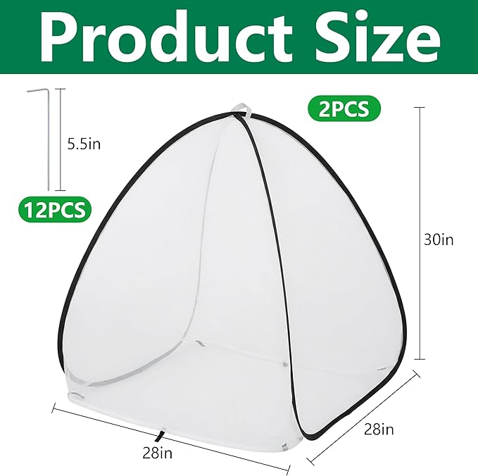 2 Pcs Pop Up Insect Barrier Plant Cover Tent, 30 x 28 x 28 Inch Foldable Garden Plant Protectors Mesh Enclosure, Garden Net Cage Bird Insect Guard Cover for Protecting Plants Fruits Vegetables