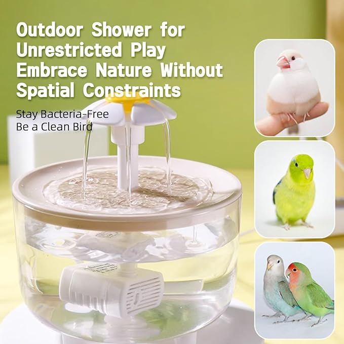 Bird Bath for Parakeets - Small Medium Bird Shower & Bathing Fountain with Filtered Circulating Water Pool Sink for Parrots Lovebirds Conures Finches Cockatiels - Pet Accessories (White Large)
