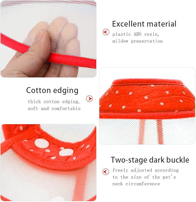 Pet Cone Recovery Dog Cone Adjustable Dog Collar Clear Padded Collar with Breathable Soft Edge, Plastic Puppy Cone Protect The Neck Surgery Recovery, Designed for Cats and Puppies (Small, Red)