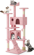 MoNiBloom 77 Inch Cat Tree Tower for Indoor Cats Large Adults, Tall Cat Tower with Scratching Post, Multi-Level Furniture Activity Center with Cat Condo Pet Play House, Soft Pink