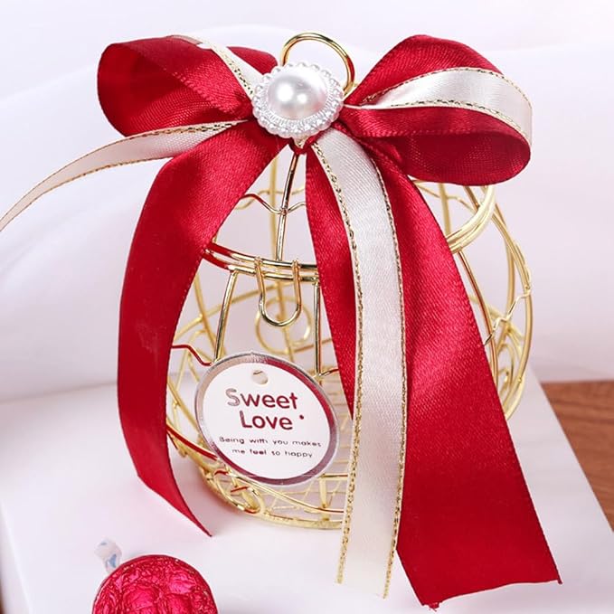 Beaupretty 6pcs Birdcage Shape Tinplate Candy Box Elegant Wedding Favor Containers for Sweets Treats and Decorative Hollow Chocolate Cases Golden Finish