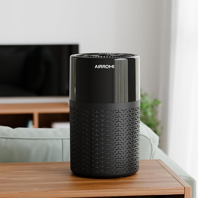 AIRROMI Pets Air Purifier for Home Allergies,Up to 660 ft².HEPA Deodorizing Activated Carbon Filter,With Fragrance Sponge for Better Sleep,Night Light,Pet Dander,Smoke,Odors,Air Cleaner A2002 Black