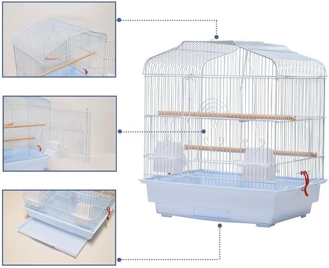 GarveeHome Small Bird Cage with Wheels, Parakeet Cage, Bird Carrier for Parakeets, Canaries, Lovebirds, Small Quaker, Cockatiels, Budgie, Green Cheek (20in White)