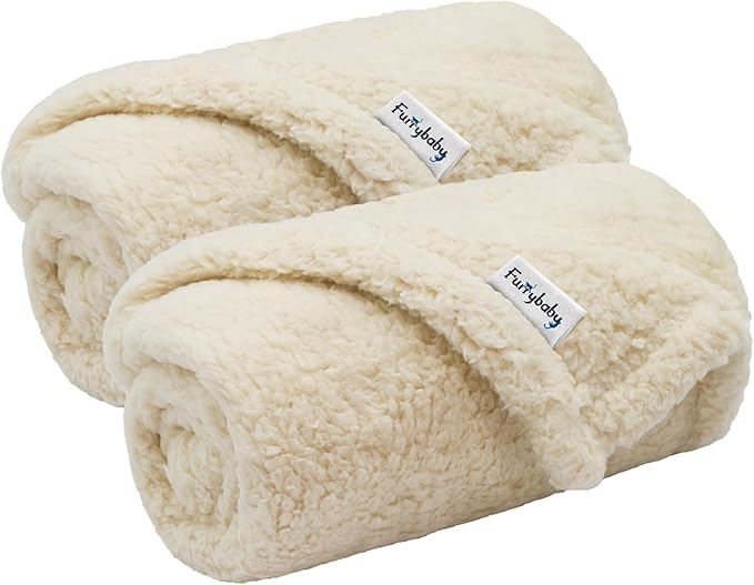 furrybaby 1 Pack 2 Puppy Blankets for Medium Dogs Super Soft Premium Sherpa Pet Dog Blankets for Cat Bed Couch Car and Indoor Washable Fleece(32"x40", Beige&Beige)