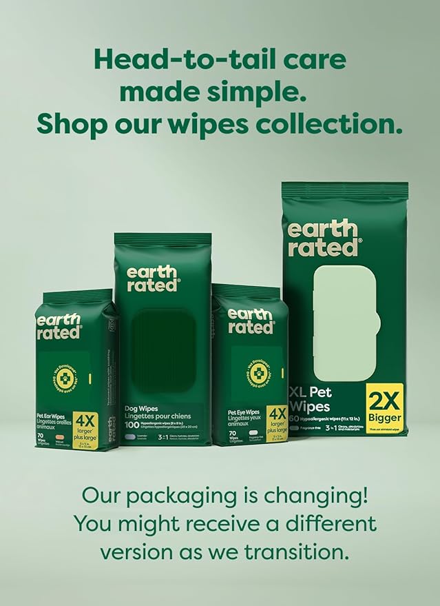 Earth Rated Pet Wipes for Dogs and Cats, Hypoallergenic, Cleaning and Hydrating, for Grooming Paws, Body and Butt, Unscented, 400 Count