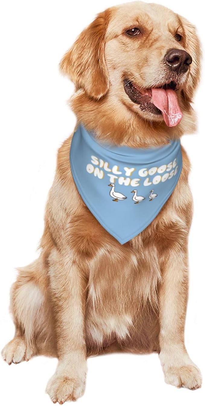 Silly Goose on The Loose Triangle Dog Bandana,Summer Bandana Funny Triangle Dogs Scarf Handkerchief Soft Adjustable Puppy Bandanas (Blue)