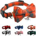 Orange Plaid Bow Cat Collar with Bell, Breakaway Kitten Bell Collar with Bowtie Christmas Dog Collars Boy for XXS Xs Small Tiny Little Pet Dogs Girl Kitten, for Hoilday Birthday Party