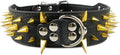 Serijoars Spiked Studded Dog Collar, PU Leather Dog Collar, Adjustable Pet Collars for Medium or Large Breed Pet (S, Black4)
