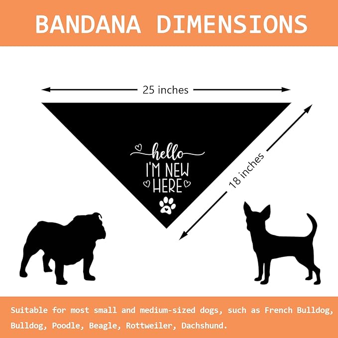 Hello I'm New Here Dog Bandana New Puppy Announcement Gift for New Owners Puppy Bandana Dog Owner Gifts Triangle Bibs Scarf Accessories for Small Medium Dogs Pets