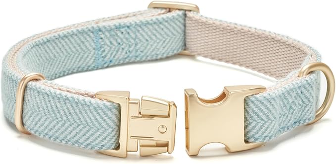 Soft Cotton Hemp Dog Collar with Metal Buckle Adjustable Tweed Dog Collars for Small Medium Large Dogs(Blue,Large)
