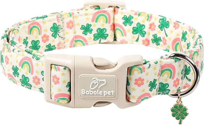 St. Patrick's Day Dog Collar for Large Dogs - Cute Shamrock & Rainbow Print Dog Collars, Irish Green Party Puppy Collar, Lightweight Adjustable St. Patricks Day Pet Collars L