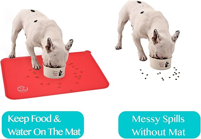 Silicone Waterproof Dog Cat Pet Feeding Mats, Non Slip, Easy Clean Pet Dog Cat Bowl Mats Placemat (18.5" x 11.5") Red