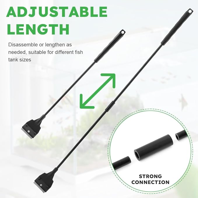 Fish Tank Scraper Cleaner, 21" Handheld Aquarium Cleaning Tool Length Adjustable Scraper Brushes Set for Fish Ree-f Plant Glass Tank (Color:Black)