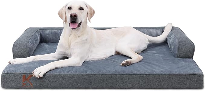 KSIIA Washable Dog Bed XXXL Senior Dog, Orthopedic Warm Soft Pet Sofa Waterproof Pet Couch with Sides, Non-Slip and Egg-Crate Foam Jumbo Beds with Removable Cover, 53x36Inch, Dark Grey