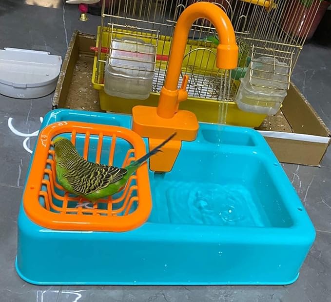 kathson Bird Bathtub,Parrot Shower Box,Automatic Parakeet Bathtub with Faucet,Bird Bathing Tub Container Cage Accessory or Small Medium Birds Cockatiel Lovebird Budgie