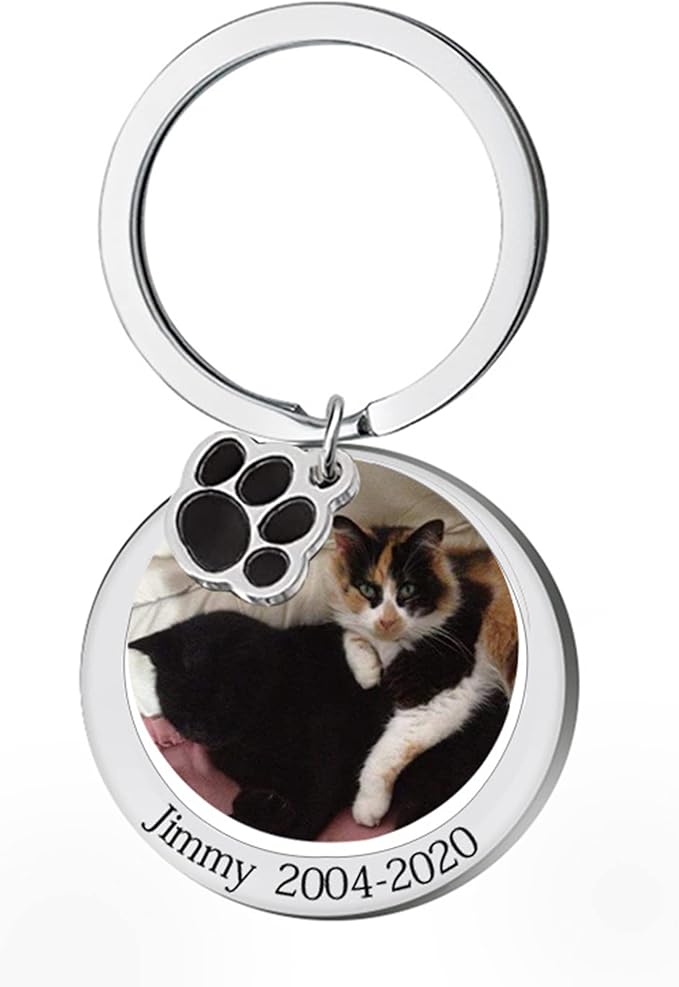 Custom Pet Photo Keychain Personalized Photo Pawprint Dog Tag Keychain Engraved Keyring Animal Pet Lover