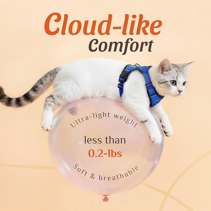 Dooradar Cat Harness and Leash Set, Escape Proof Safe Adjustable Kitten Vest Harnesses for Walking, Easy Control Soft Breathable Mesh Jacket with Reflective Strips for Cats, Blue, XS