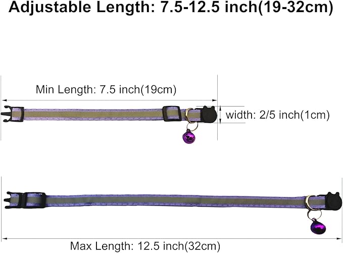 14 Pack Breakaway Cat Collar with Bell, Reflective Kitten Collar for Girl Boy Cats, Safety Buckle Adjustable 7.5-12.5 Inch, 0.4 Inch Width Lightweight, Pet Gifts (Purple)