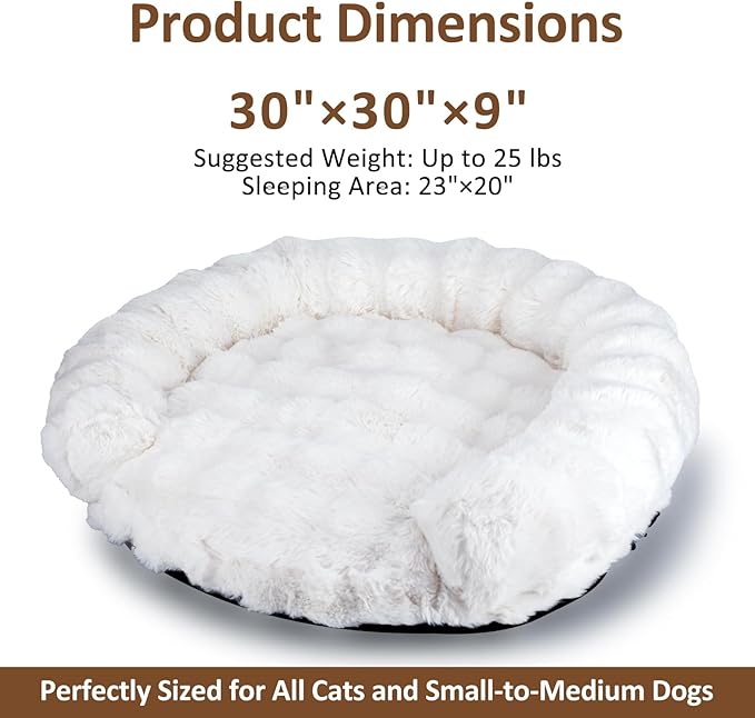 Dog Bed Couch Sofa for Small Medium Dogs and Cats Round Plush Orthopedic Sofa Pet Bed Washable Puppy Bed with Removable Cover Anxiety Relief Dog Couch Pet Furniture for Indoor Pets 30 x 30 x 9 White