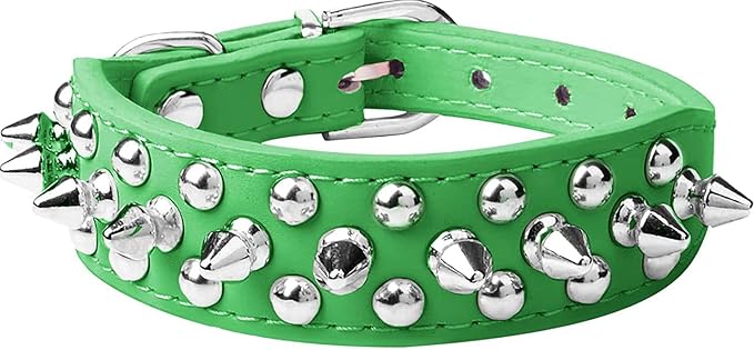Spiked Dog Collar Soft Pu Leather Mushrooms Rivet Spike Studded Puppy Adjustable Pet Collars for Small Breeds (S, Green)