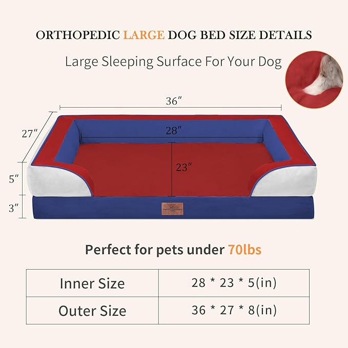 Comfort Expression Orthopedic Dog Bed for Large Dogs 36x27 Inch, Waterproof Egg Crate Foam Large Pet Bed with Removable Bolsters, Dog Couch with Washable Cover & Non-Slip Bottom, American Flag 2