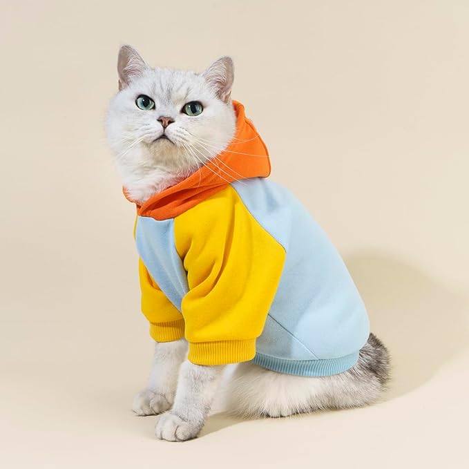 QWINEE Basic Dog Hoodie Sweatshirt Puppy Sweater Warm Cat Costumes Pet Clothes for Chihuahua Puppy Kitten Small Medium Dogs Orange and Blue X-Small