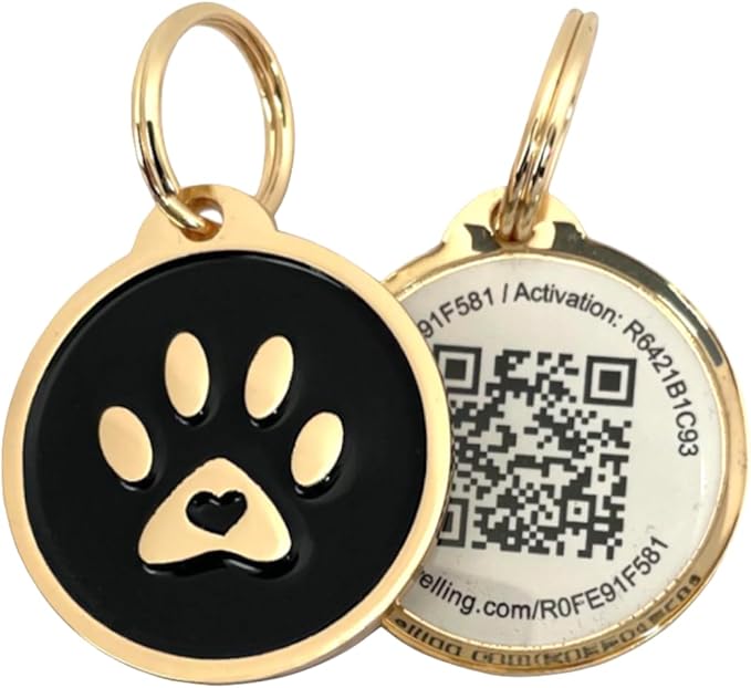 Pet Dwelling QR Code Pet ID Tag – Smart Dog & Cat ID Tags for Pet Safety, Free Personalized Online Profile, Instant Scan Alerts, AI Insights (Lux Gold Black Paw)