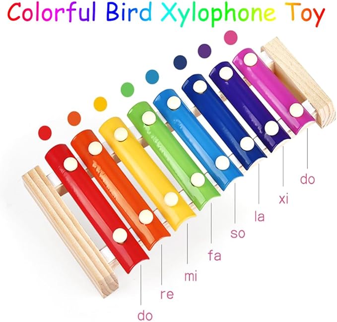 Colorful Bird Xylophone Toy Interactive Training Toy Bird Cage Bell Toy Accessories Music Musical Enrichment Bells for Conure Budgie Cockatiel African Grey Parakeet Finch Parrot Love Birds
