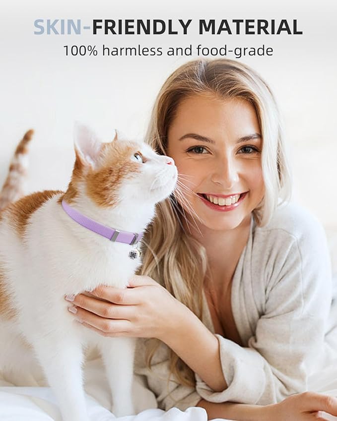 Cat Collar with Bell, Stretch Elastic Quick Release, Non Breakaway Lightweight Kitten Collar for Girl Boy Cats, Pet Supplies,Gifts,Accessories, Purple