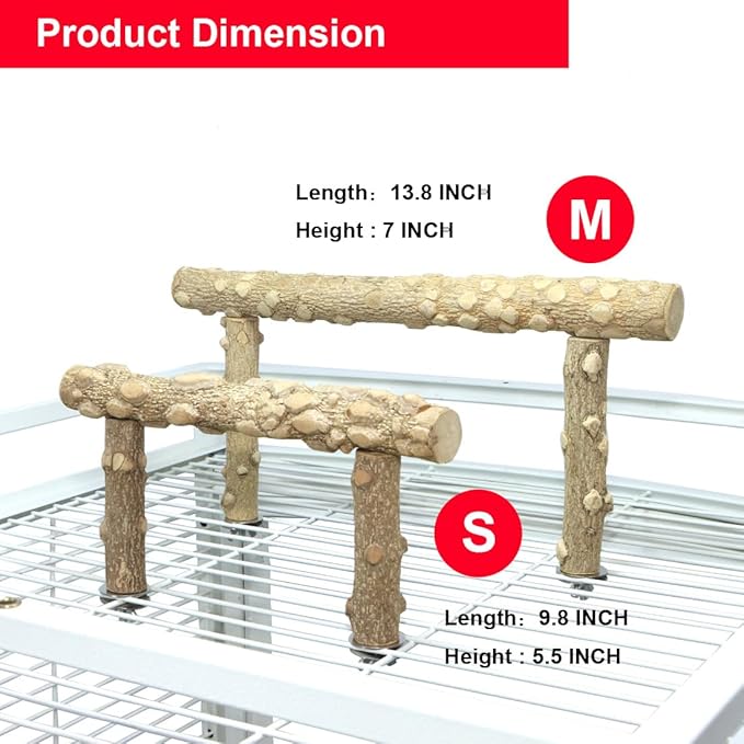 Bird Perch Stand, Bird Cage Top Perch Gym,Natural Wood Parrot Branch for Small Medium Large Parrot (M)