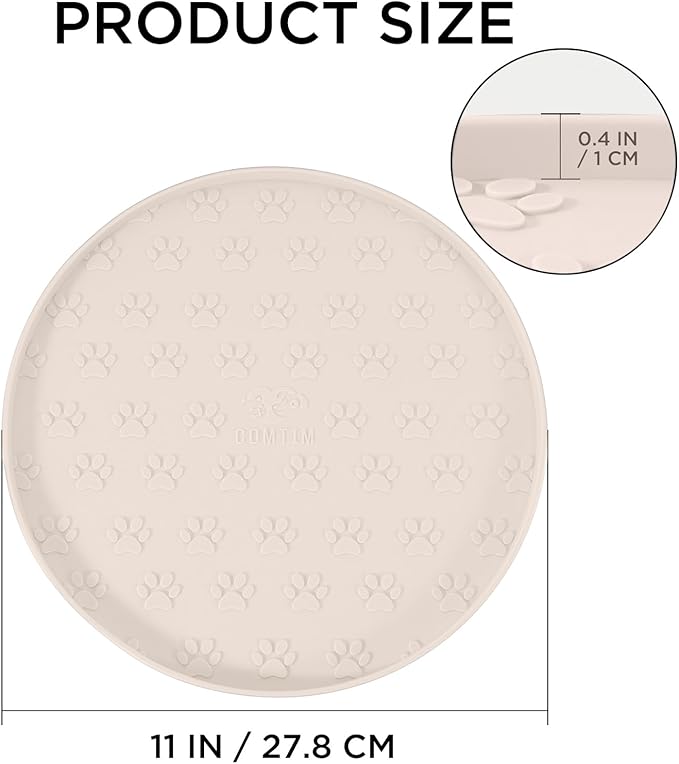 Comtim Waterproof Dog Food Mat - 2 Pack Silicone Pet Food Mat Dog Food Bowl Mats Cat Water Mats Eating Tray, Non-Slip Pet Placemat with Lip for Messy Drinkers to Protect Floor, Beige 11"×11"