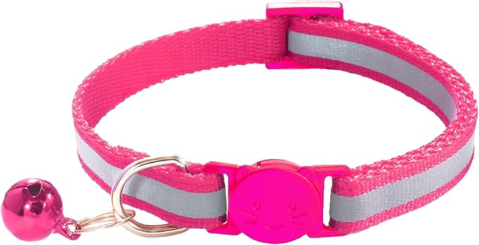 2 Pack Breakaway Cat Collars with Bells, Reflective Design and Claw Print Design, Safety Buckle Kitten Collars Adjustable from 7.5 to 12.5 Inches (Rose)